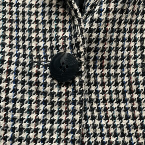 Vintage 90s Oversized Black White Blazer Jacket Houndstooth Velvet Collar Wool - Picture 6 of 8